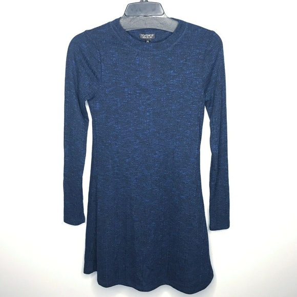 NWT Topshop Ribbed Blue Heathered Bodycon Dress - Picture 2 of 7